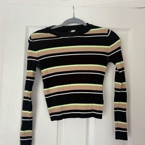 H&M Striped Ribbed Top in Black, Green, and Tan